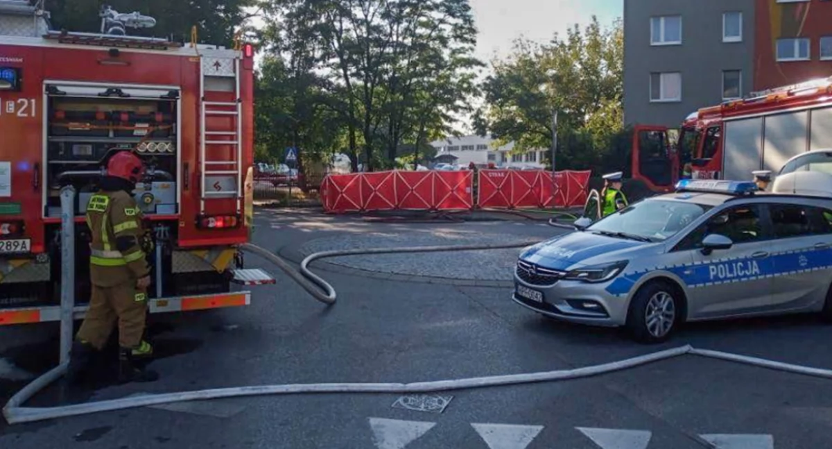 Zdjęcie przedstawiające strażaka w akcji 