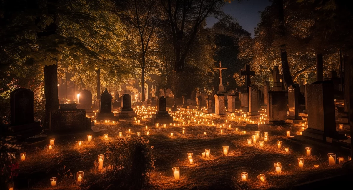 Zdjęcie cmentarza nocą